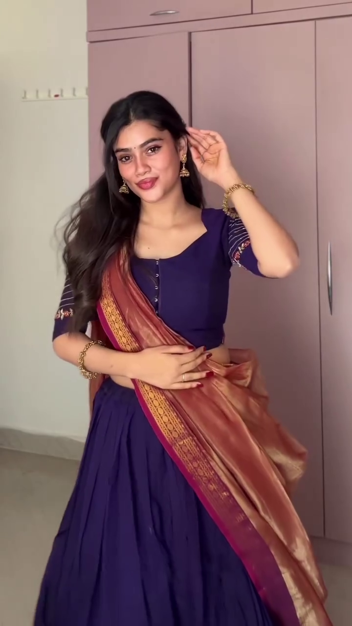 Navy Blue Anarkali Set with Copper Silk Dupatta