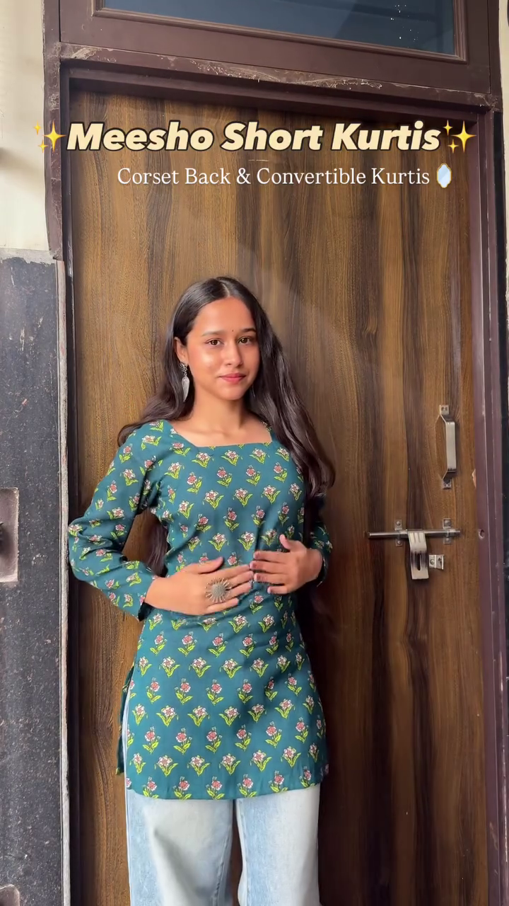 Trendy Green Floral Short Kurti