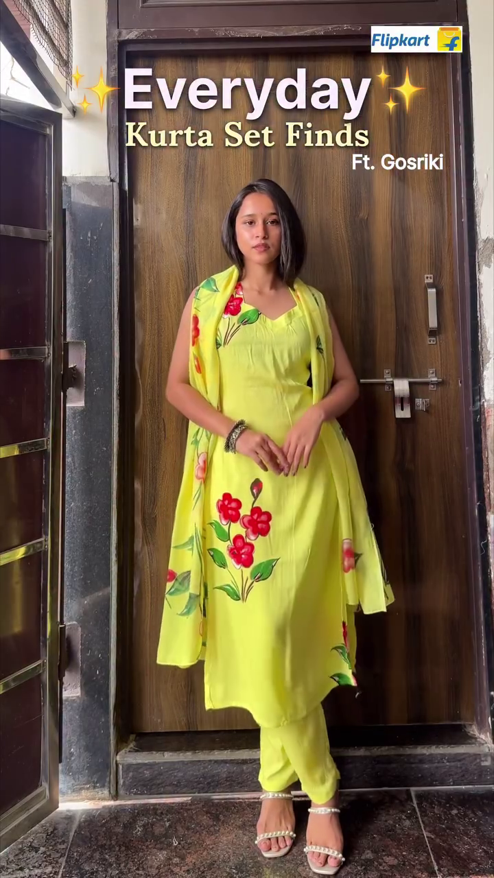 Lime Green Floral Everyday Kurta Set