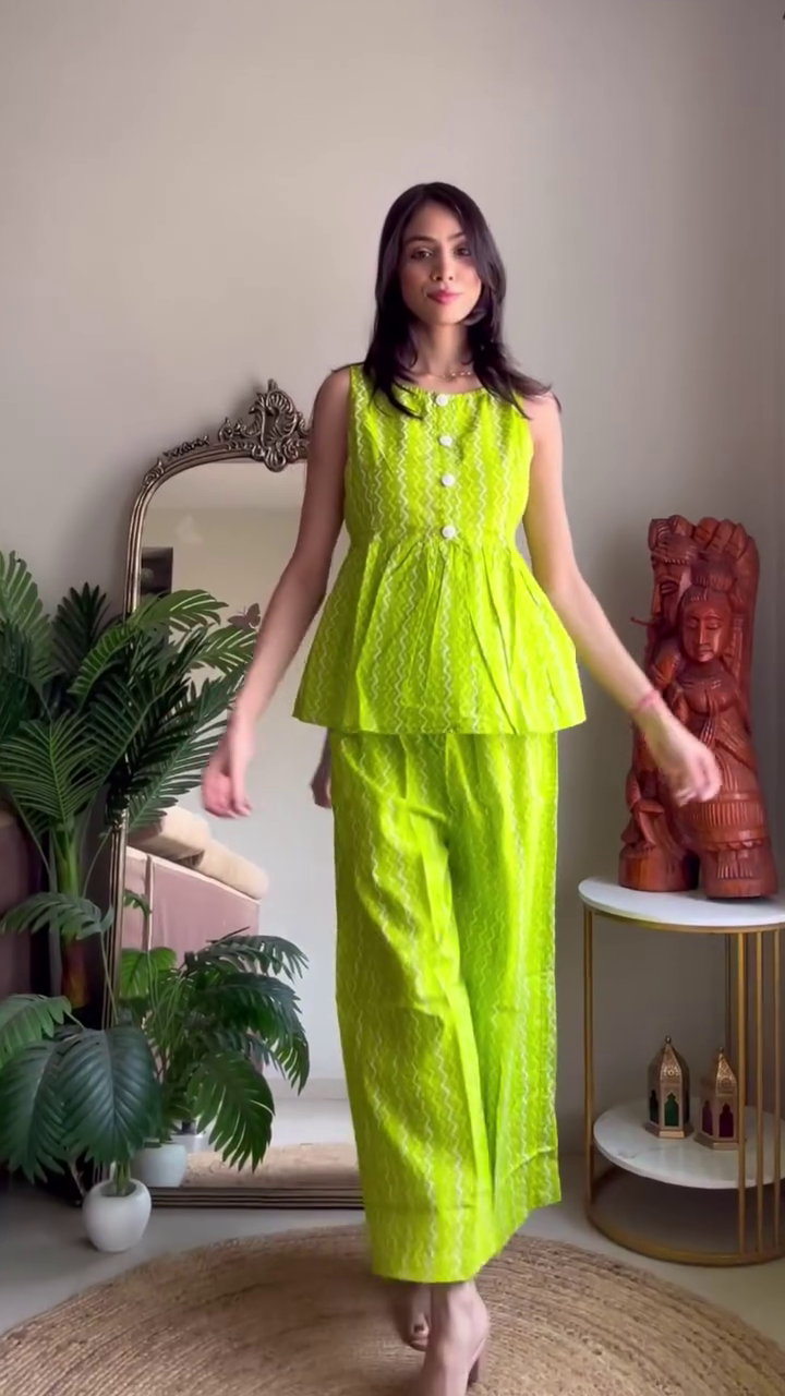 Indigo Printed Peplum Co-ord Set