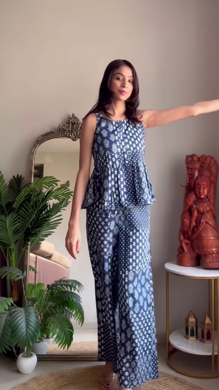 Indigo Printed Peplum Co-ord Set