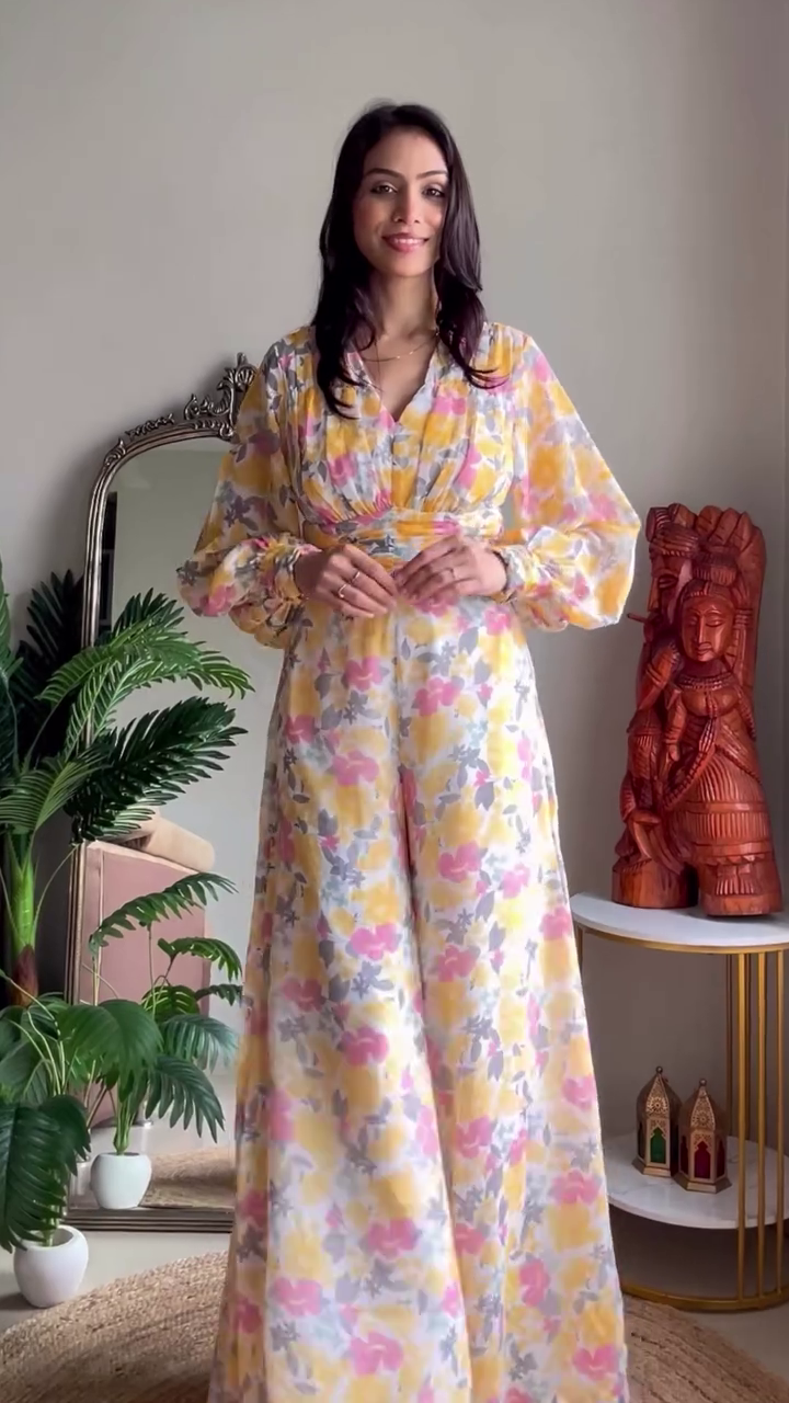 Mint Green Floral Wrap Jumpsuit