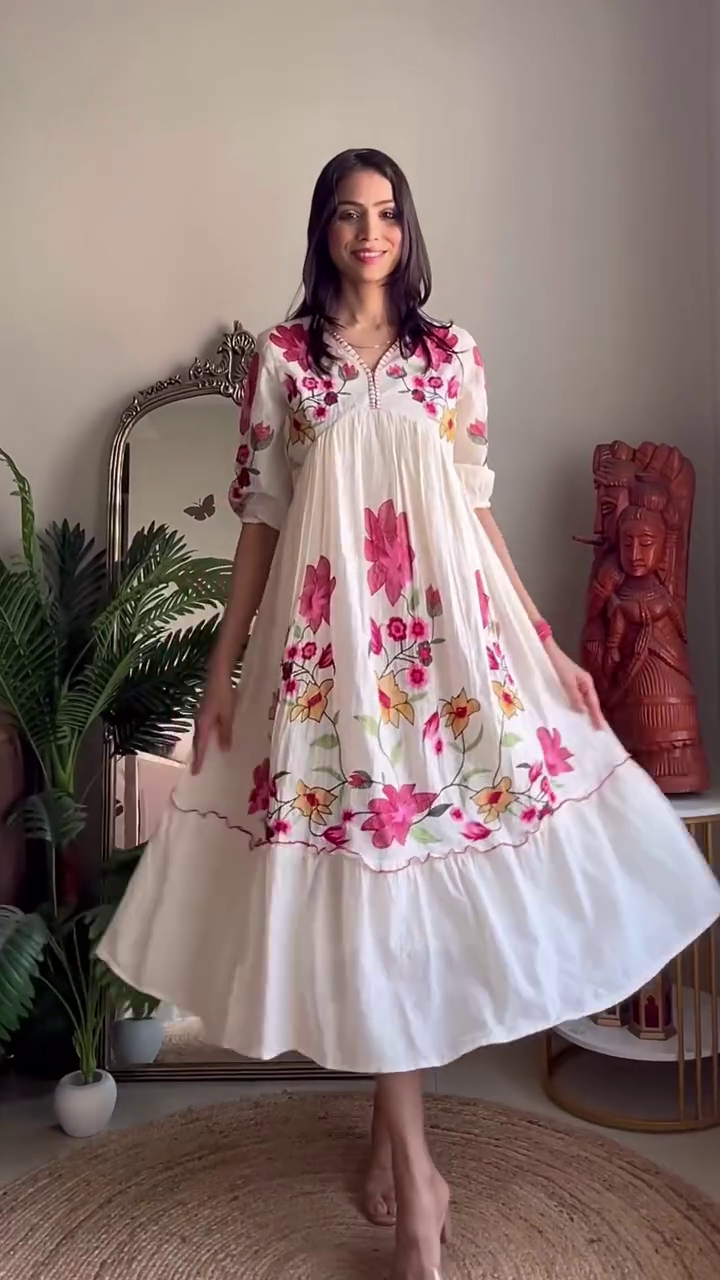 Black Embroidered Fit & Flare Midi Dress