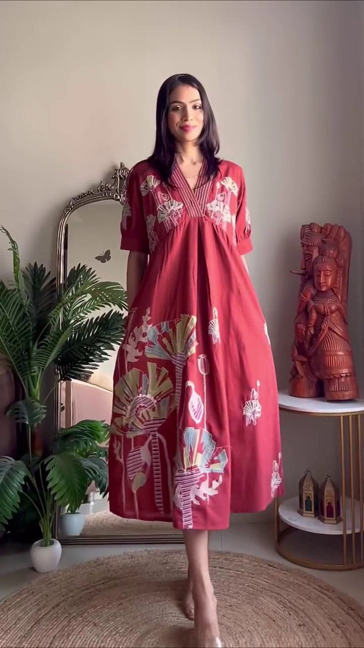 Black Embroidered Fit & Flare Midi Dress