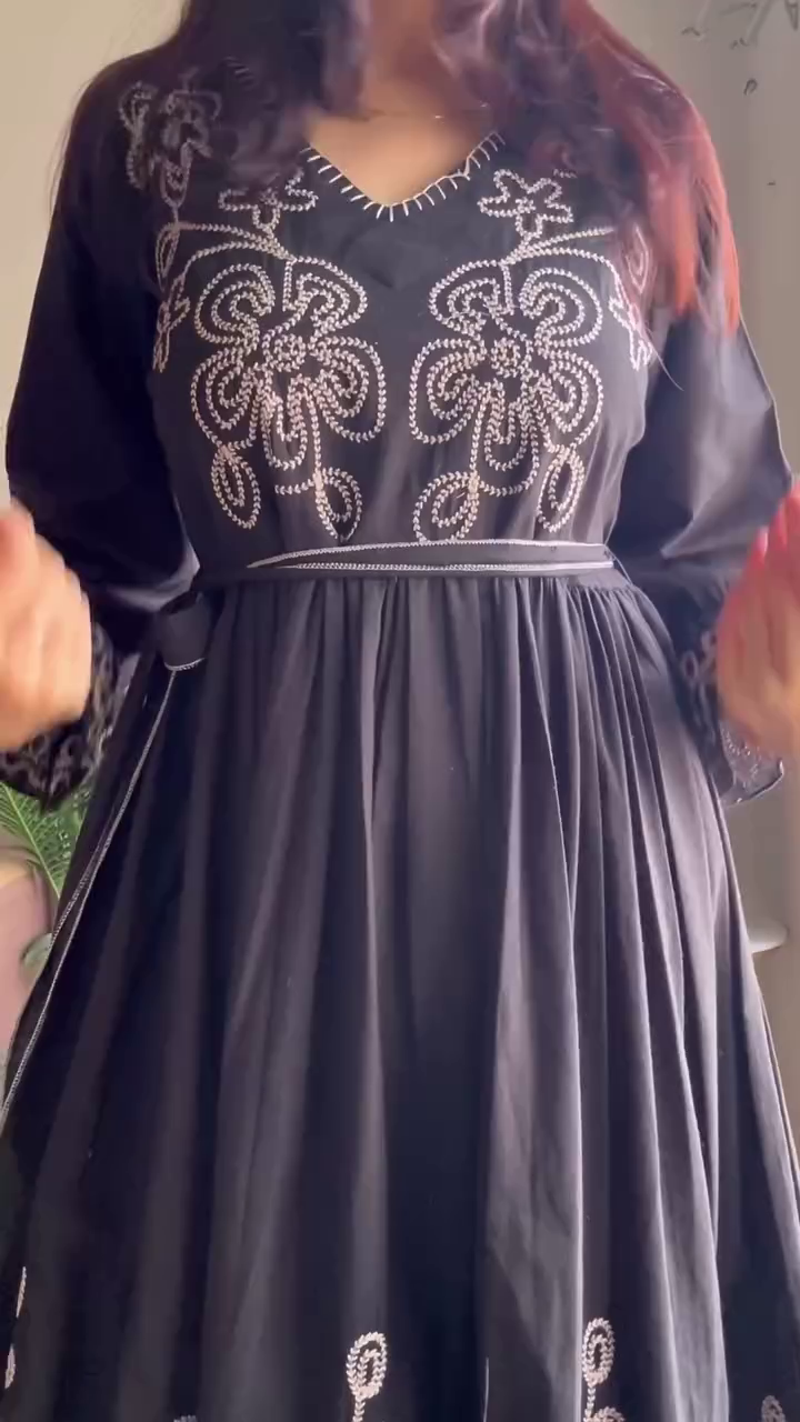 Black Embroidered Fit & Flare Midi Dress