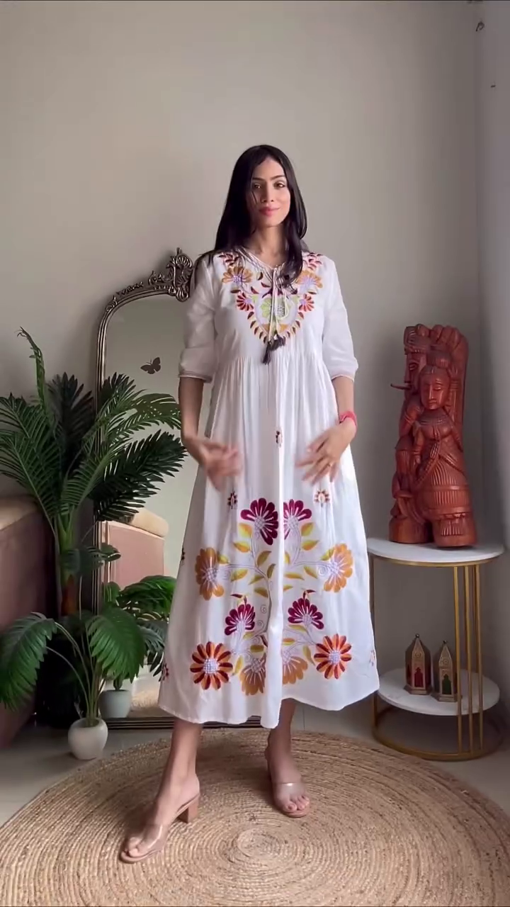 White Floral Embroidered Midi Dress