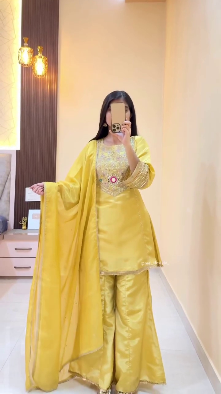 Mustard Yellow Embroidered Kurta Set with Dupatta