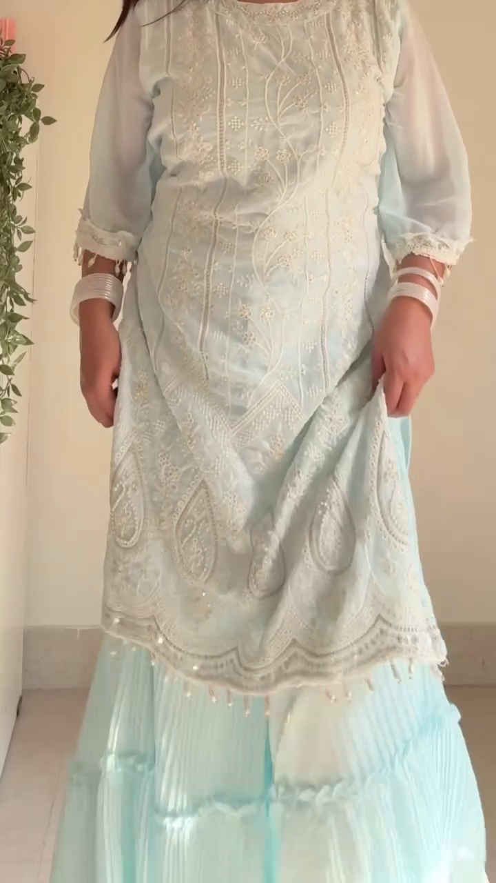 Ivory Embroidered Suit Set with Pink Border Dupatta