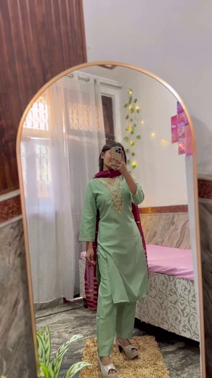 Mint Green Embroidered Kurta Set with Dupatta