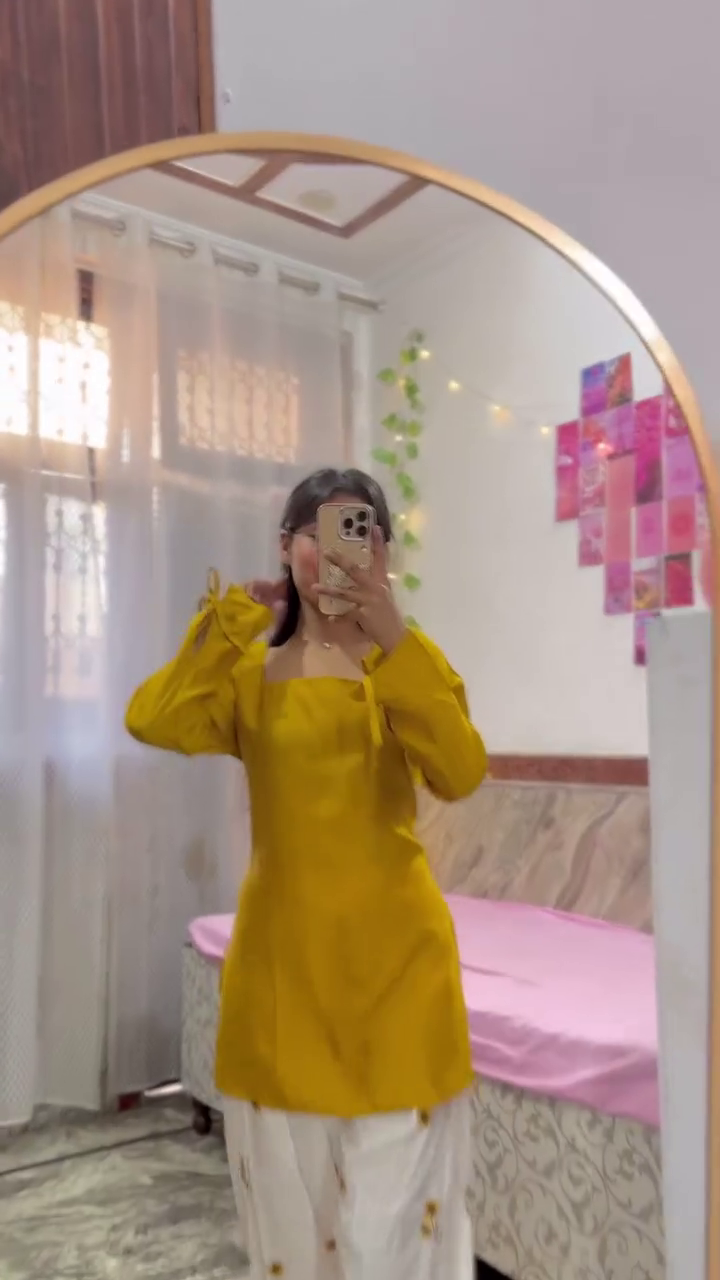 Mustard Square-Neck Peplum Top