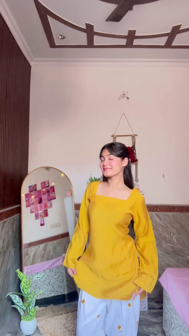 Mustard Square-Neck Peplum Top