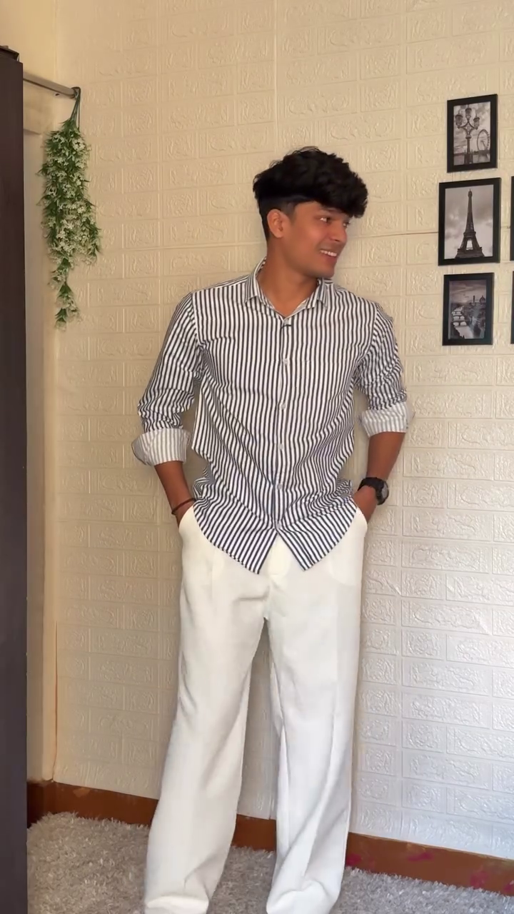 Beige Striped Slim-Fit Casual Shirt (Men)