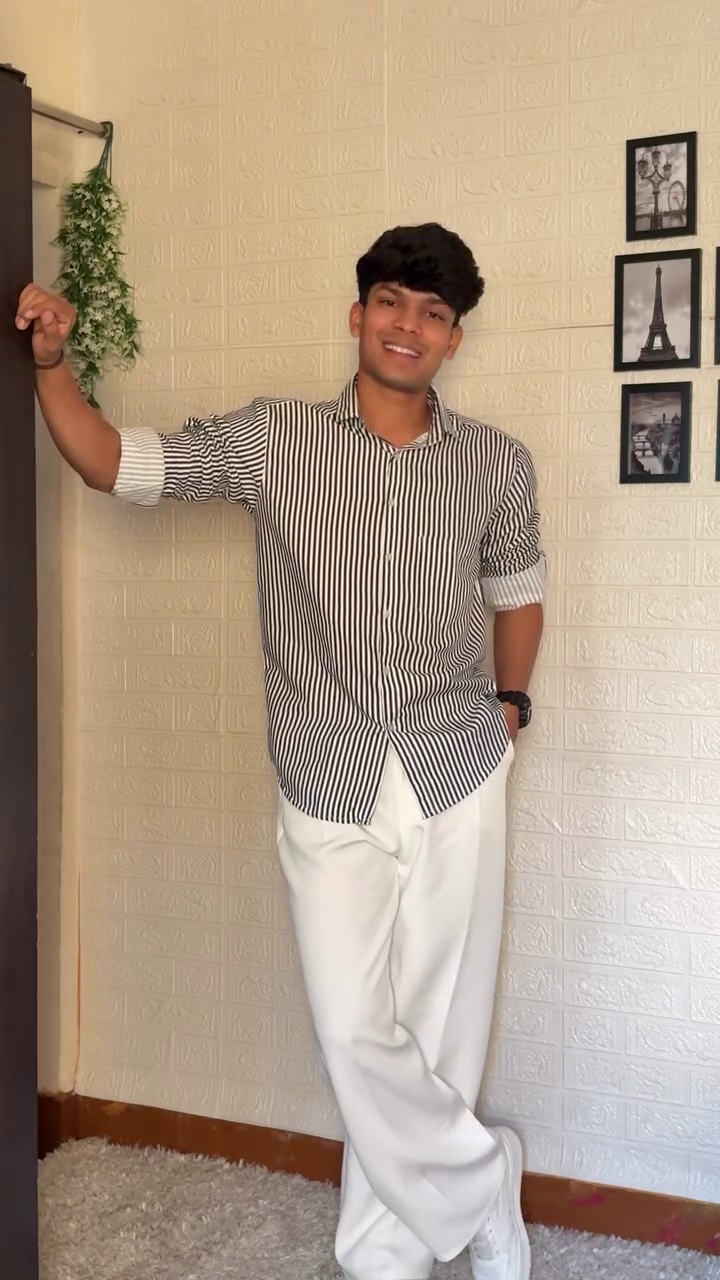 Beige Striped Slim-Fit Casual Shirt (Men)