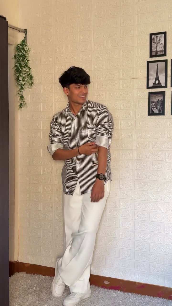 Beige Striped Slim-Fit Casual Shirt (Men)