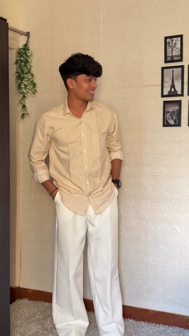 Beige Striped Slim-Fit Casual Shirt (Men)