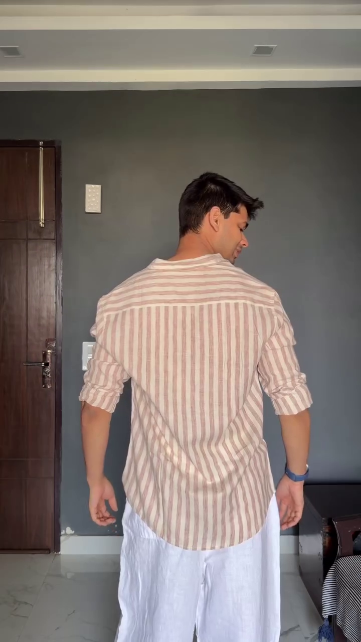 Rust & Cream Vertical Striped Shirt (Men)