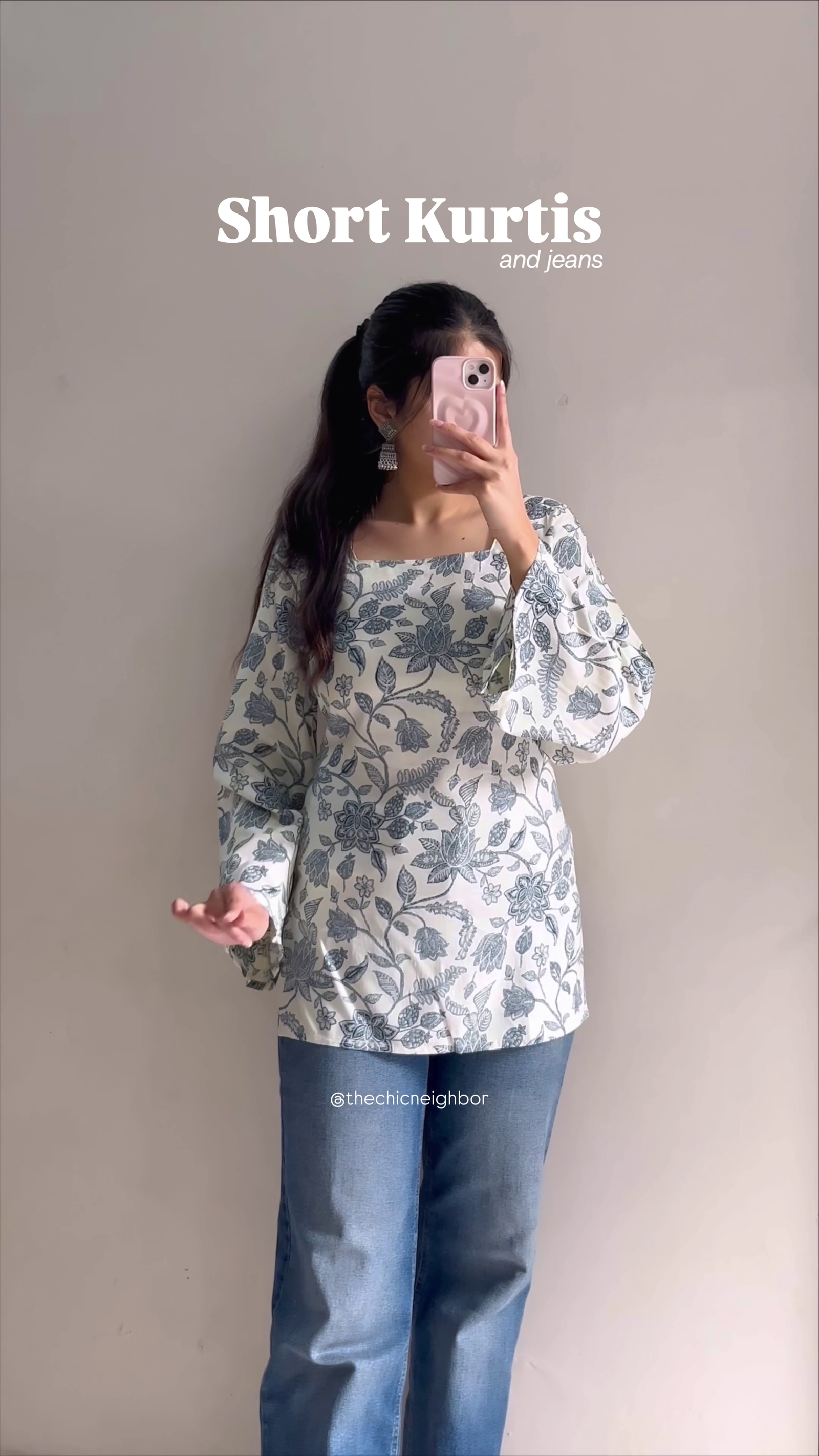 Pink Floral Short Kurti (Fusion Wear)