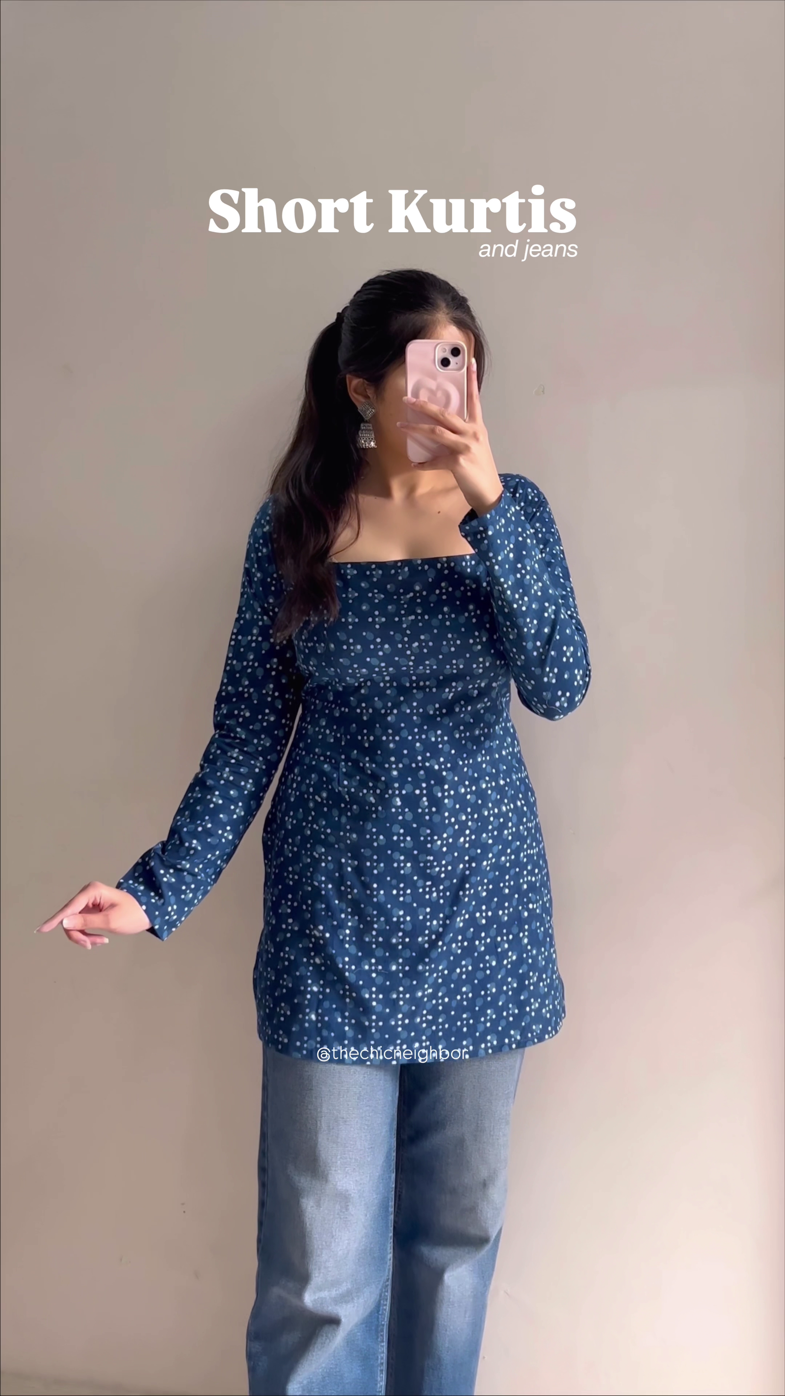 Pink Floral Short Kurti (Fusion Wear)