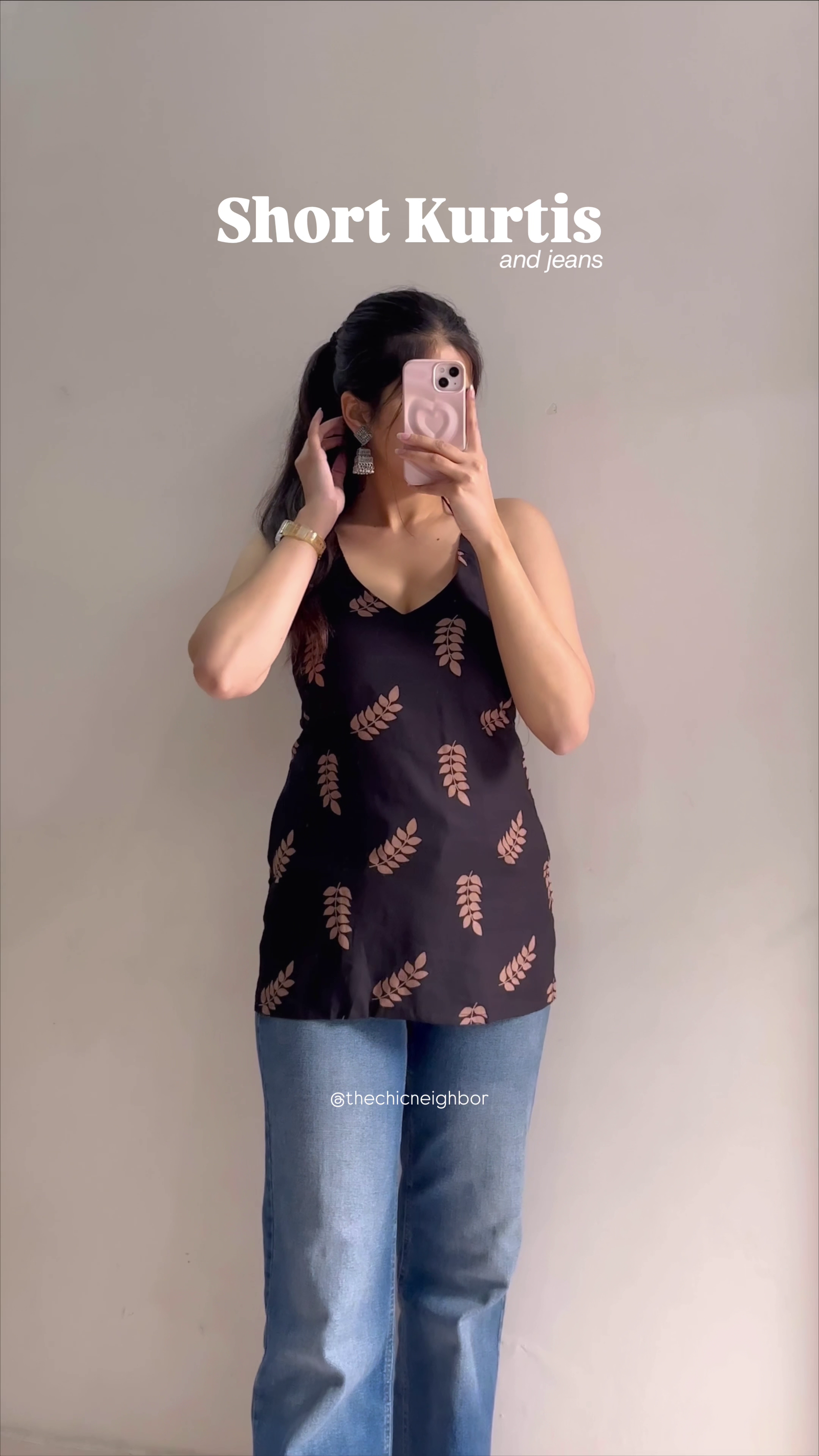 Pink Floral Short Kurti (Fusion Wear)