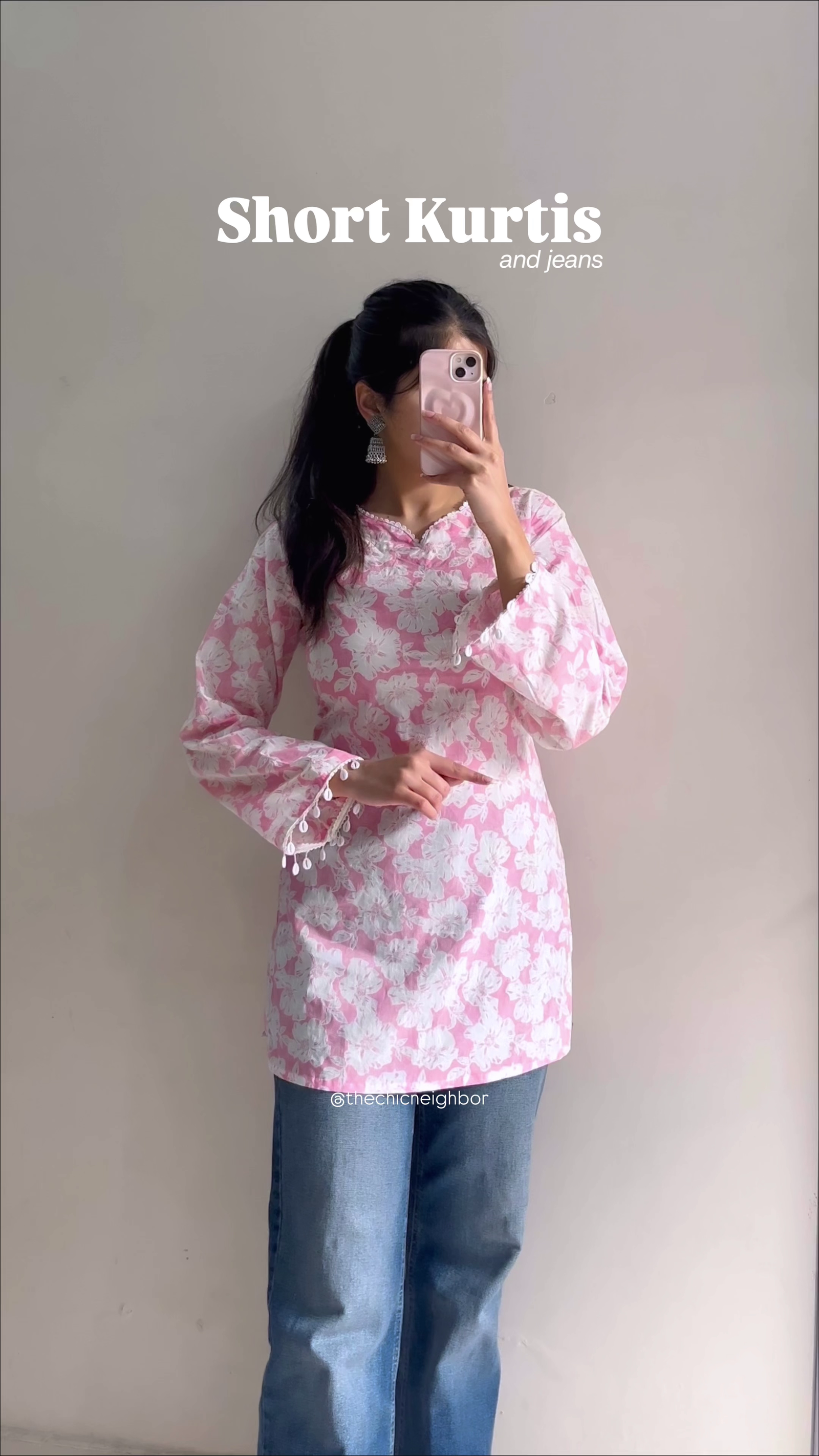 Pink Floral Short Kurti (Fusion Wear)