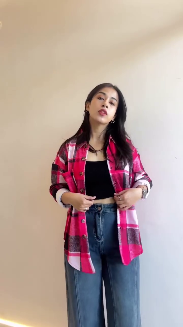 Brown & White Checkered Overshirt with Crop Top