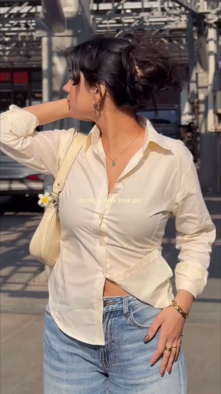 Chocolate Brown Fitted Shirt with Classic Blue Denim