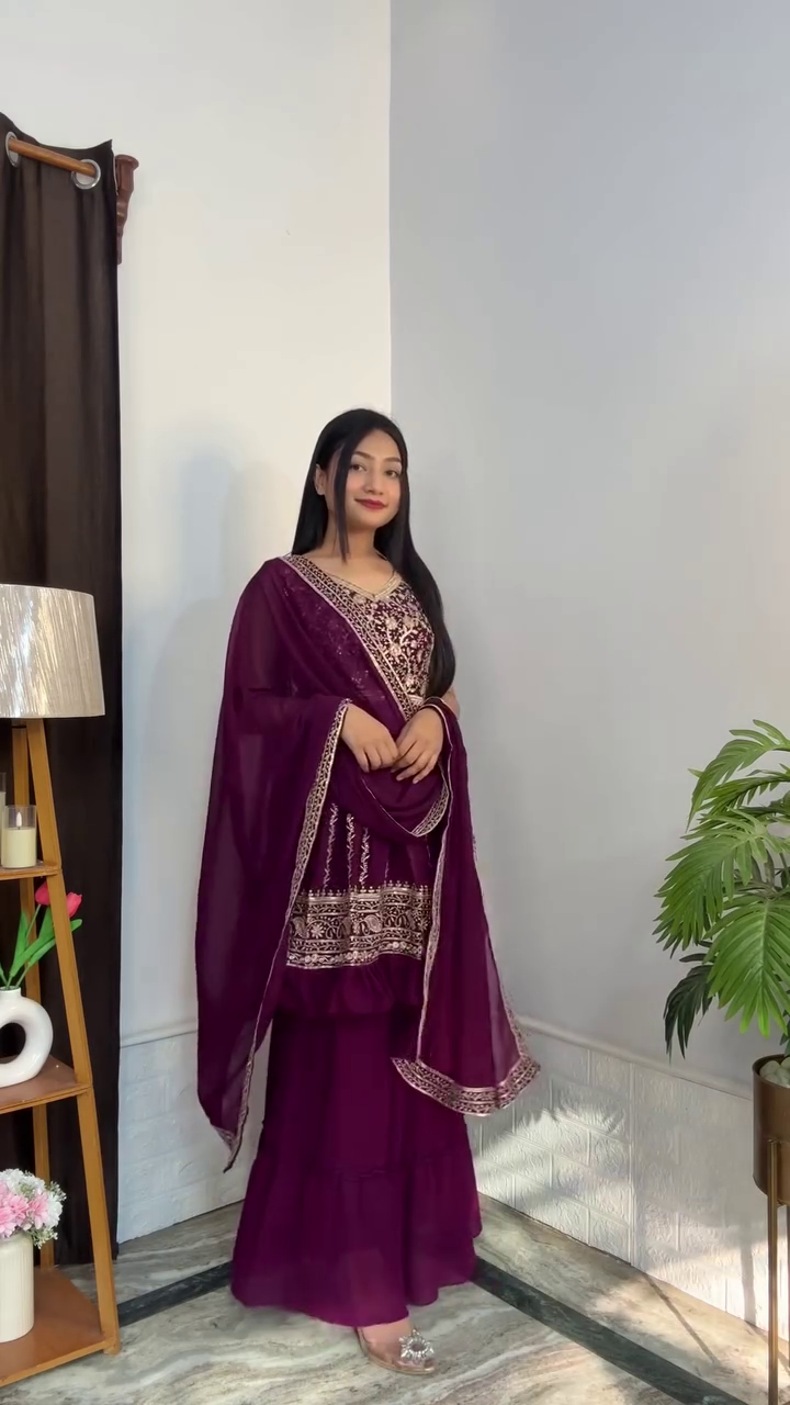 Olive Green Embroidered Kurta Palazzo Set