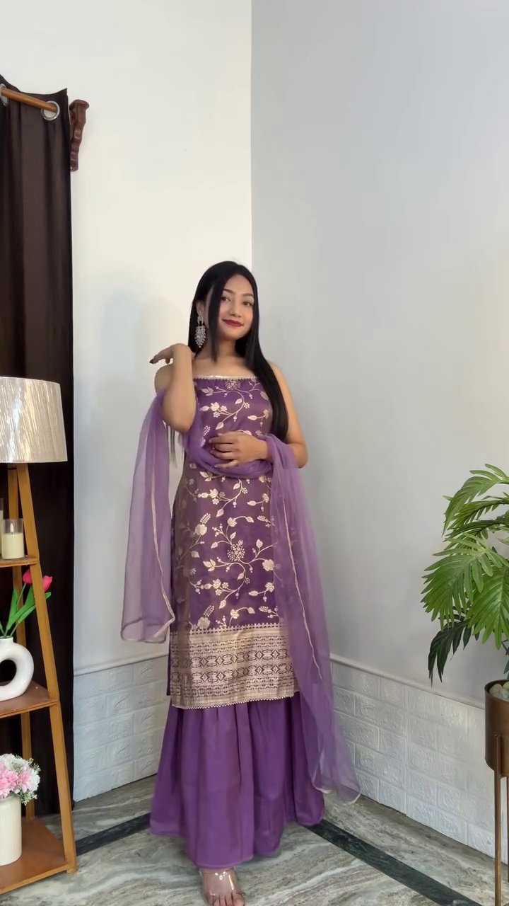 Olive Green Embroidered Kurta Palazzo Set