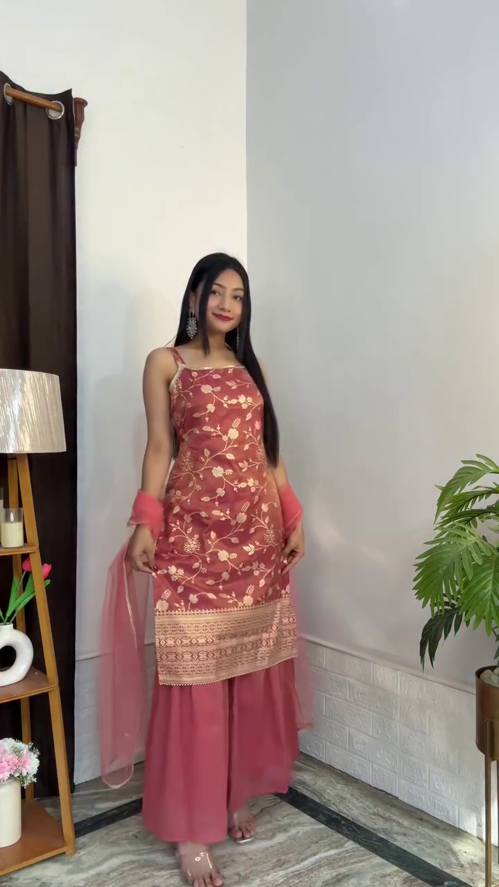 Olive Green Embroidered Kurta Palazzo Set