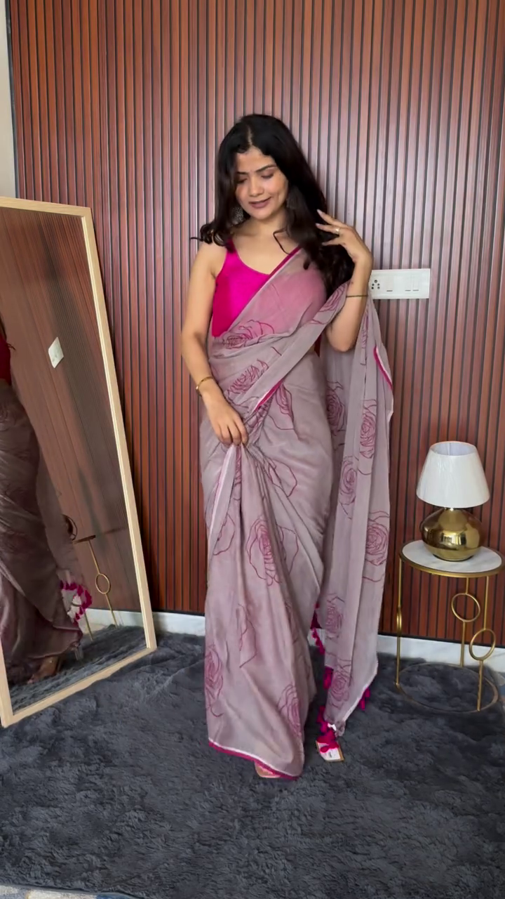 Rust Red Minimal Saree