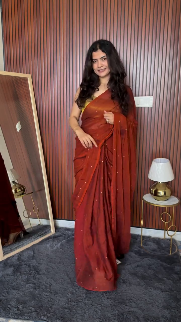 Rust Red Minimal Saree