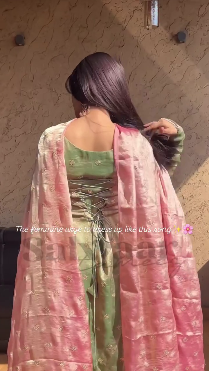 Sage Green Kurta with Blush Pink Dupatta