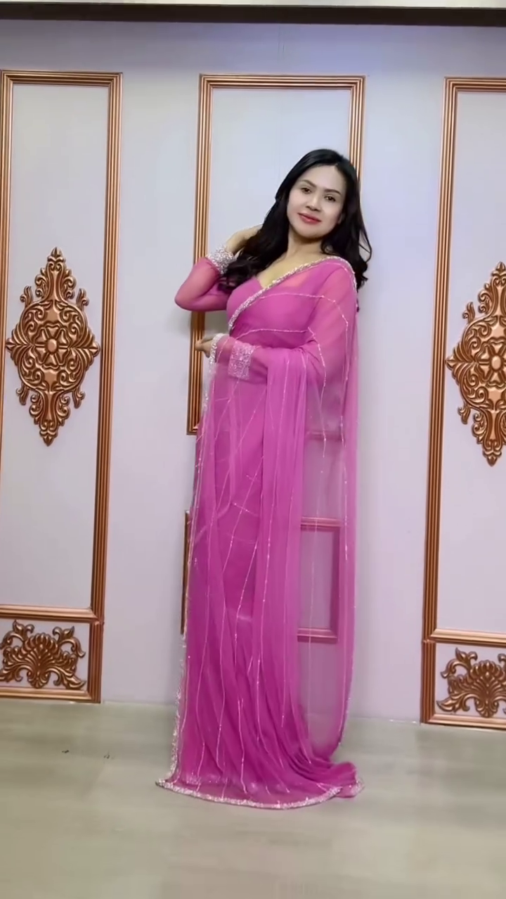 Hot Pink Sheer Saree