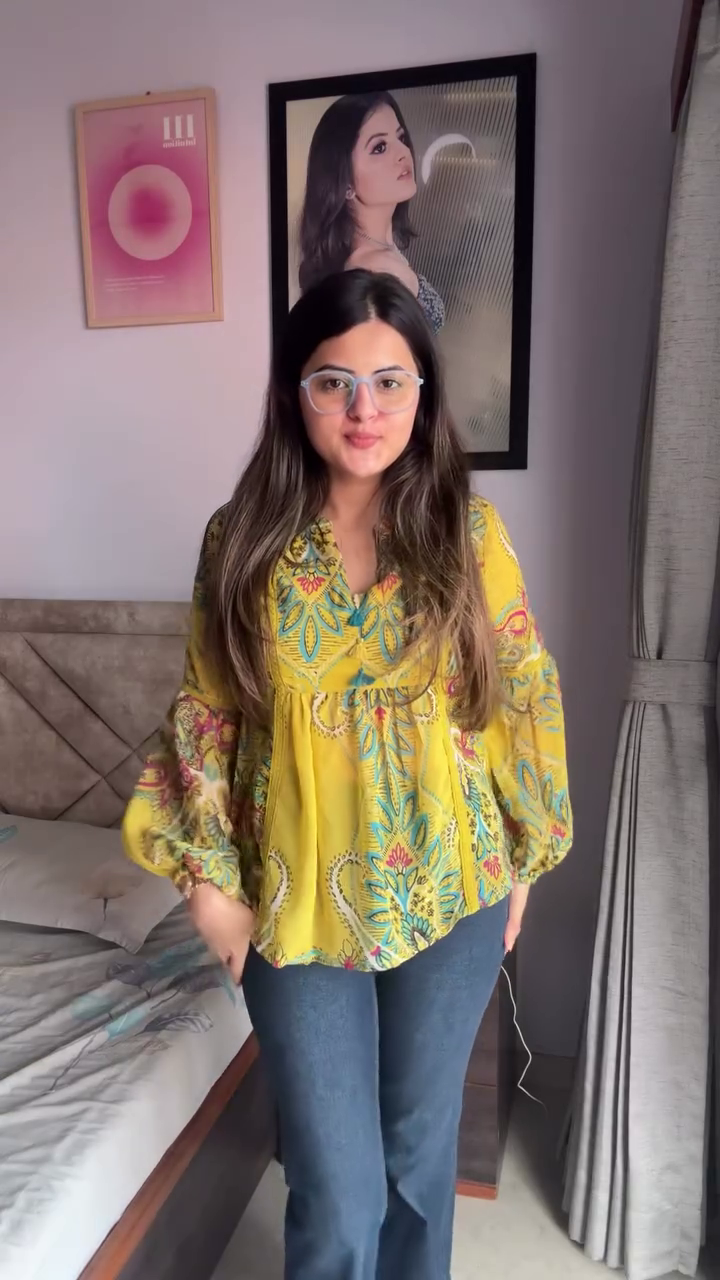 Yellow Boho Peplum Top with Denim