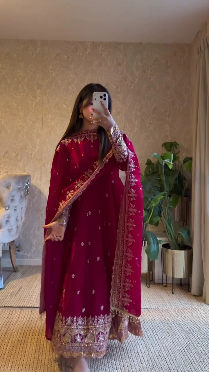 Royal Crimson Embroidered Anarkali Suit