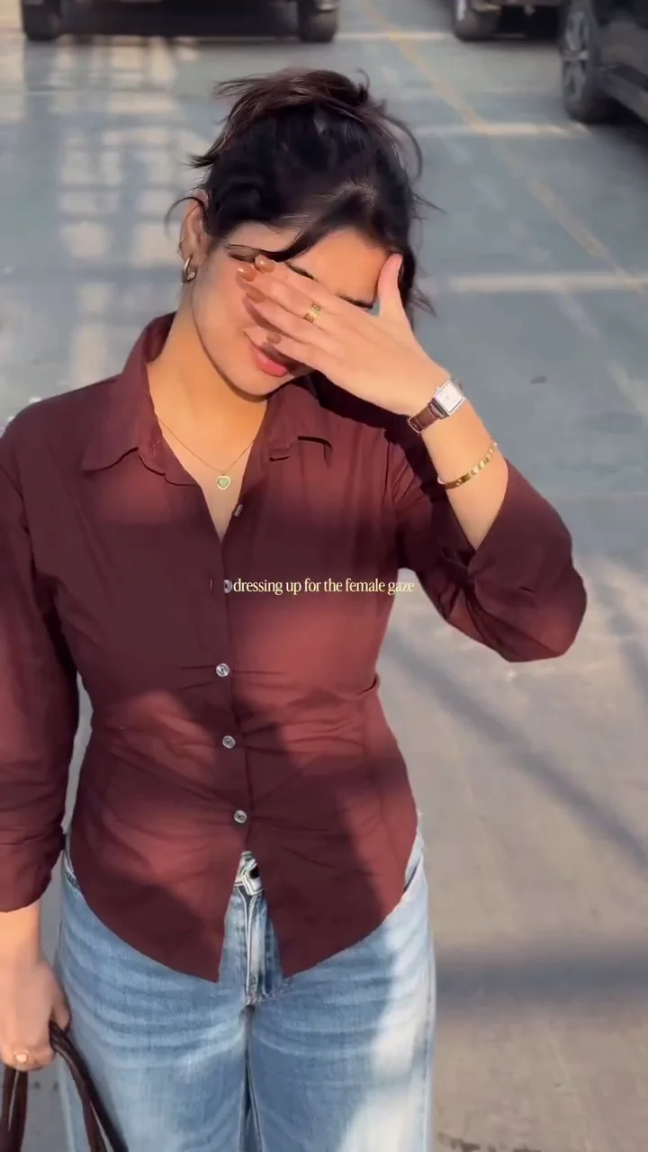 Chocolate Brown Fitted Shirt with Classic Blue Denim