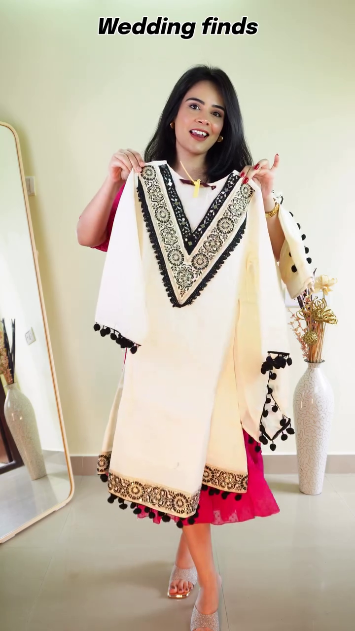 White Ethnic Kurta Set with Black Detailing