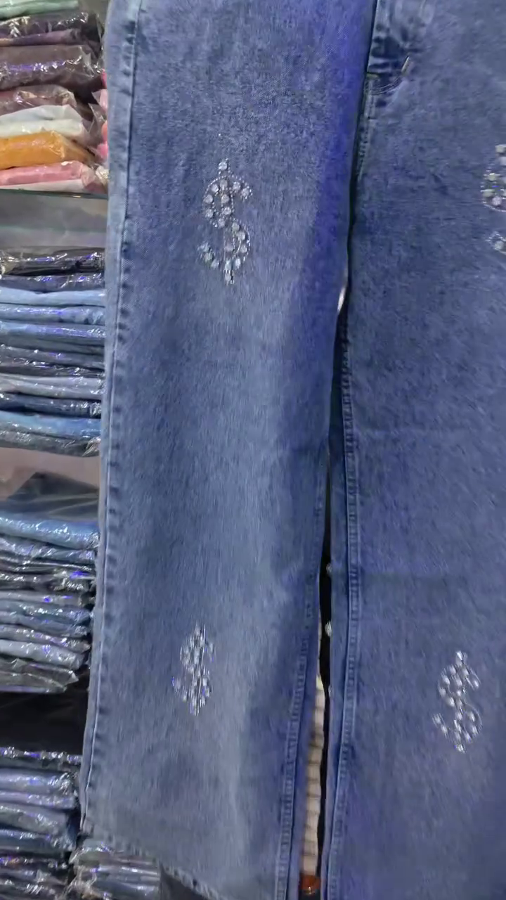 Embellished Wide-Leg Denim Jeans