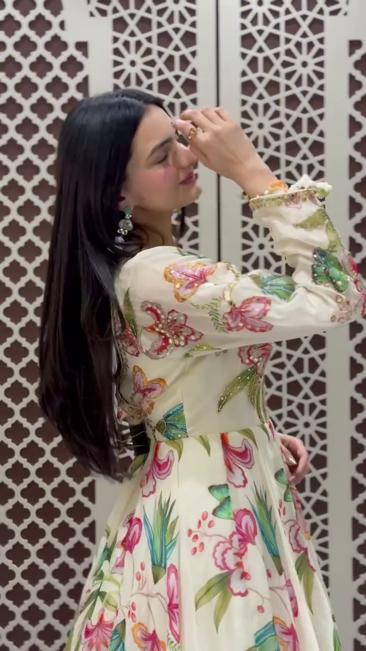 Floral Printed Anarkali Gown with Dupatta