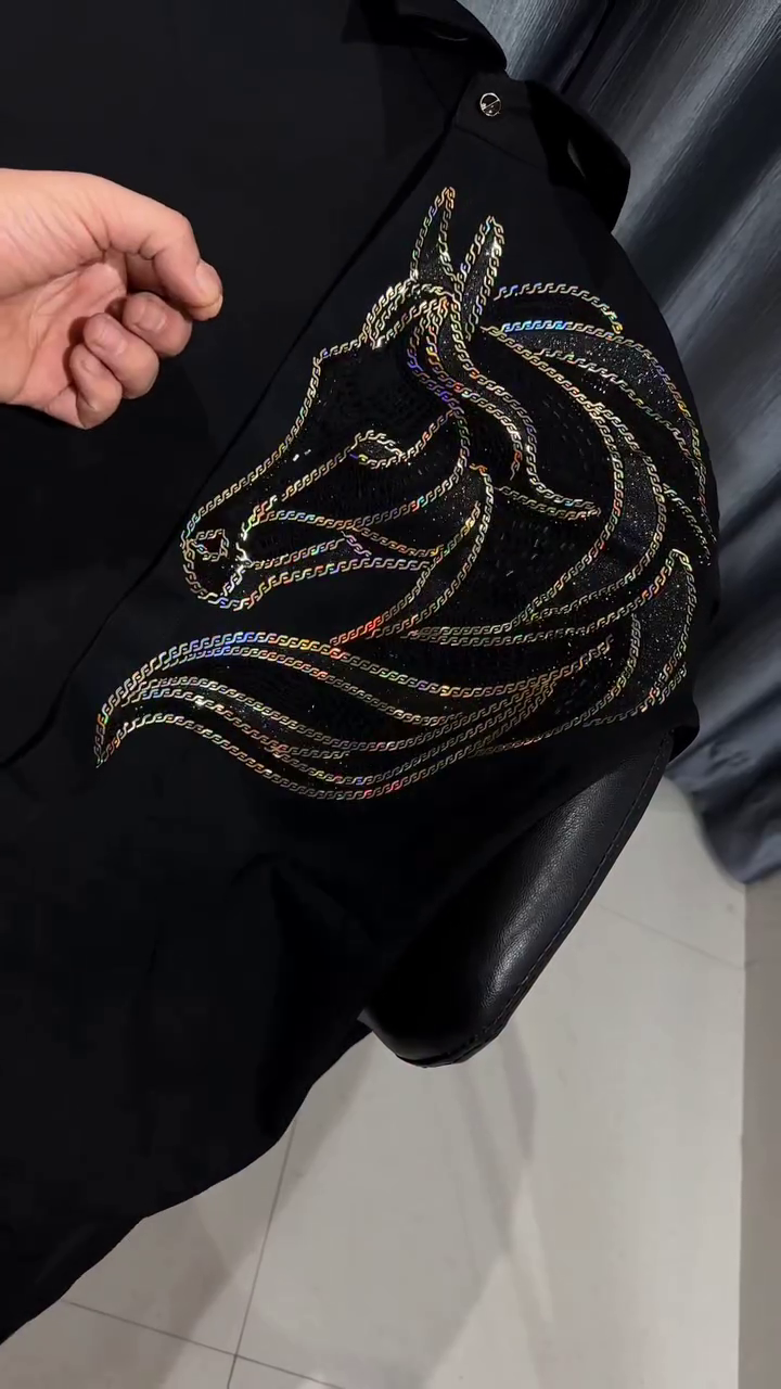 Royal Purple Lion Sequin Designer Shirt