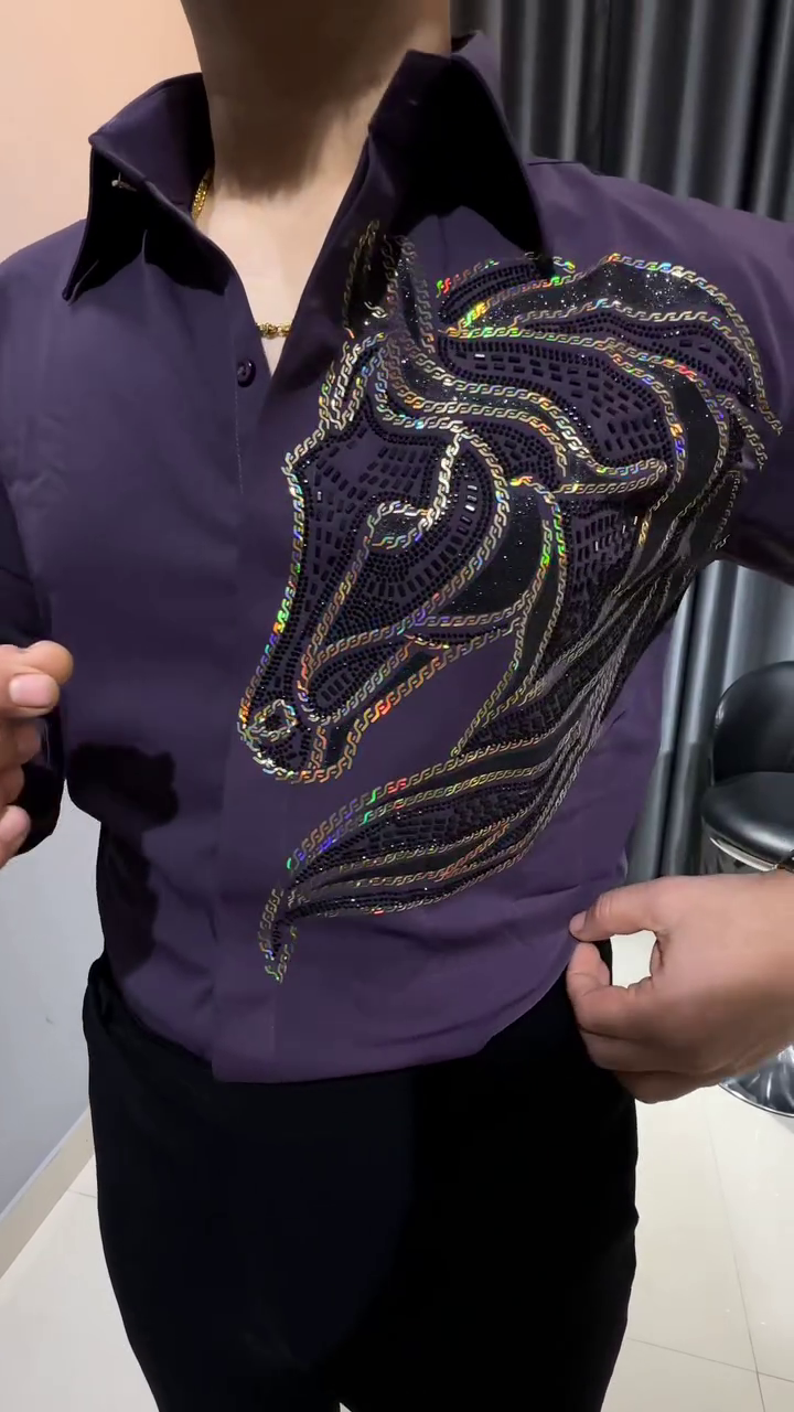 Royal Purple Lion Sequin Designer Shirt
