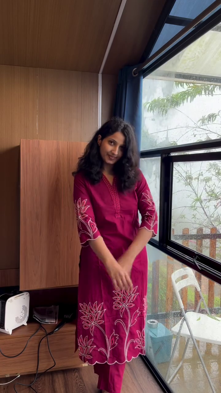 Wine Floral Kurta Set