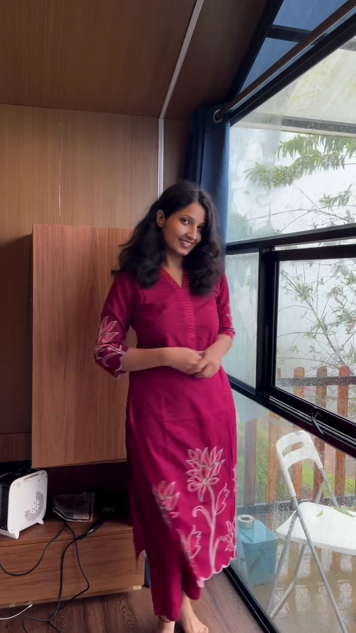 Wine Floral Kurta Set