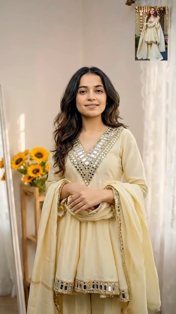 Ivory Mirror Work Suit