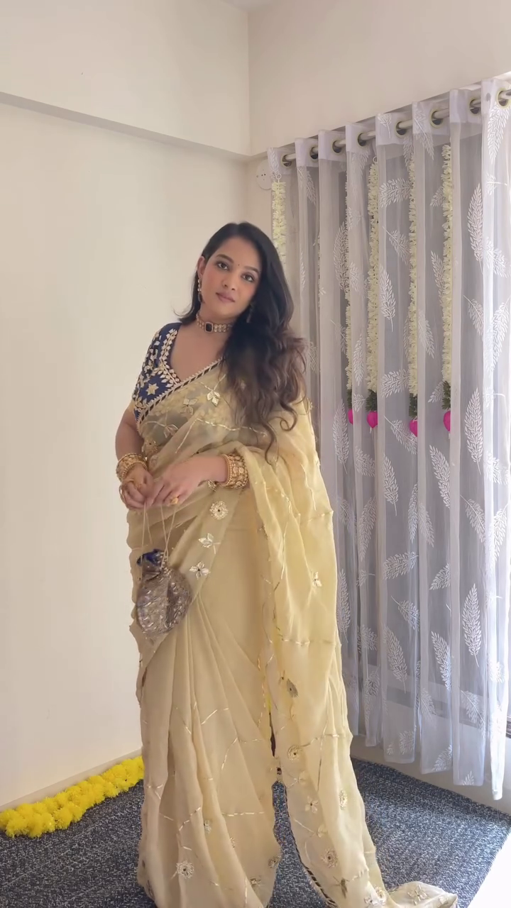 Golden Embroidered Saree