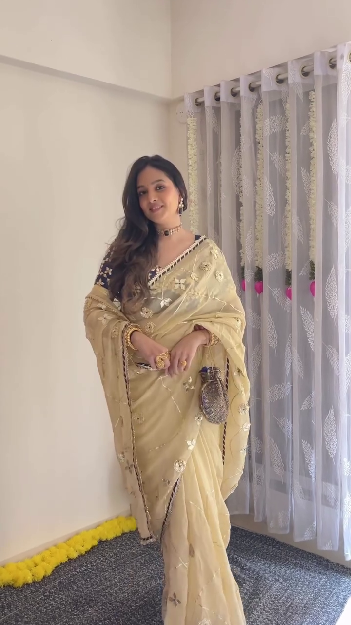 Golden Embroidered Saree