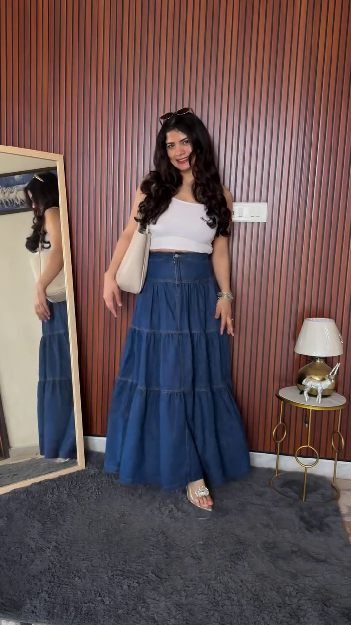 White Top + Red Flowy Skirt