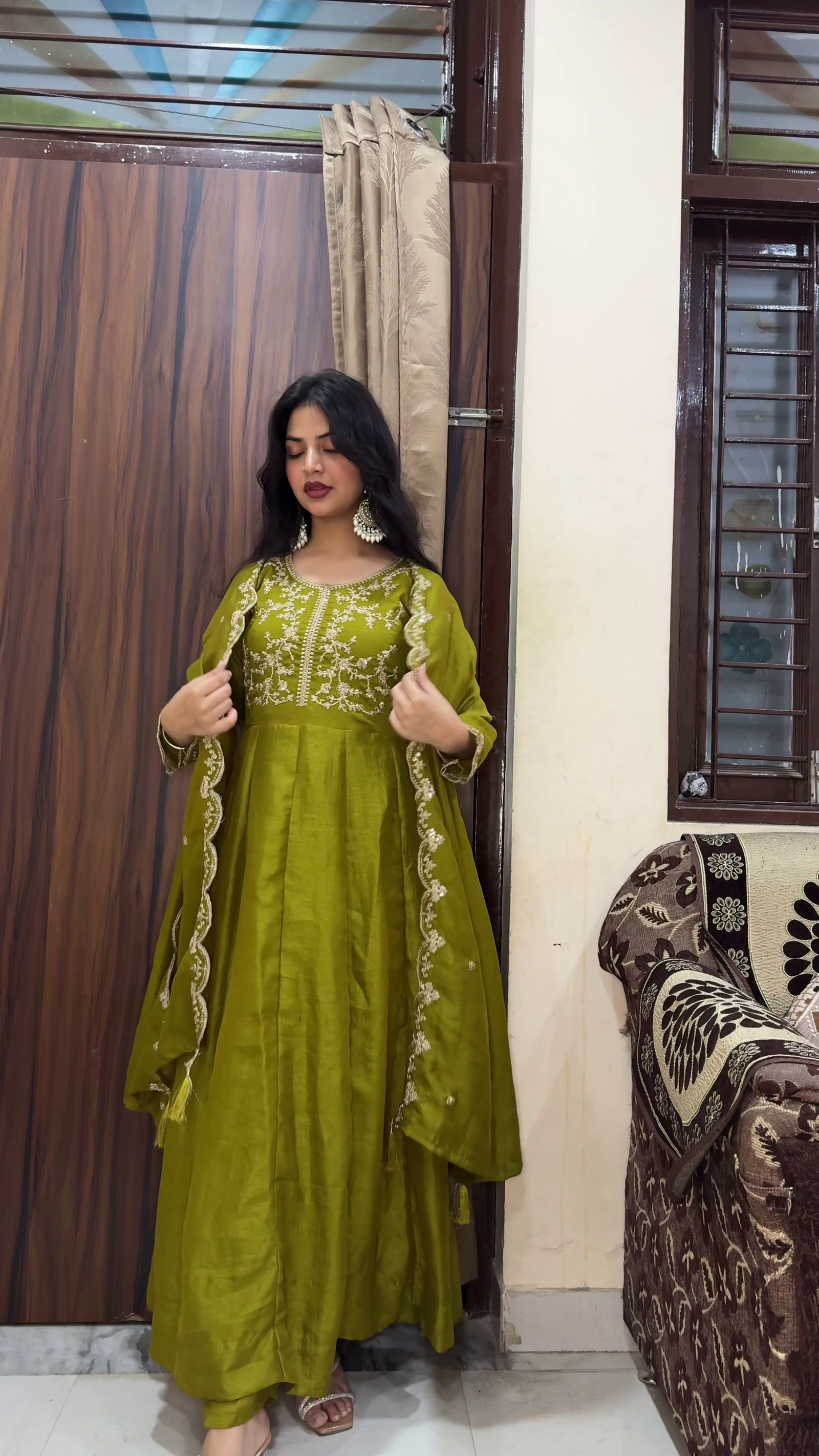 Green Ethnic Anarkali
