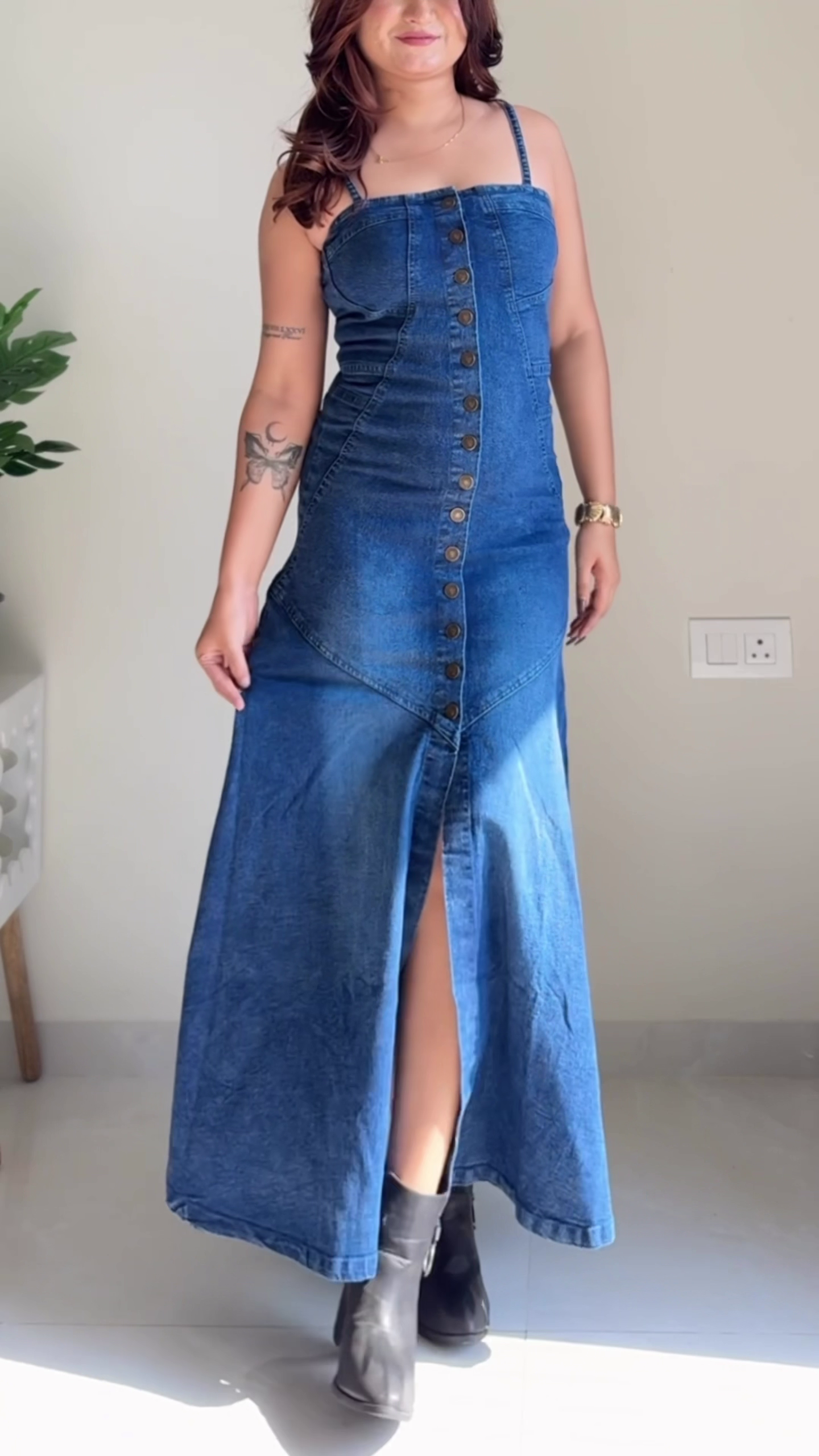 Denim Button Maxi Dress