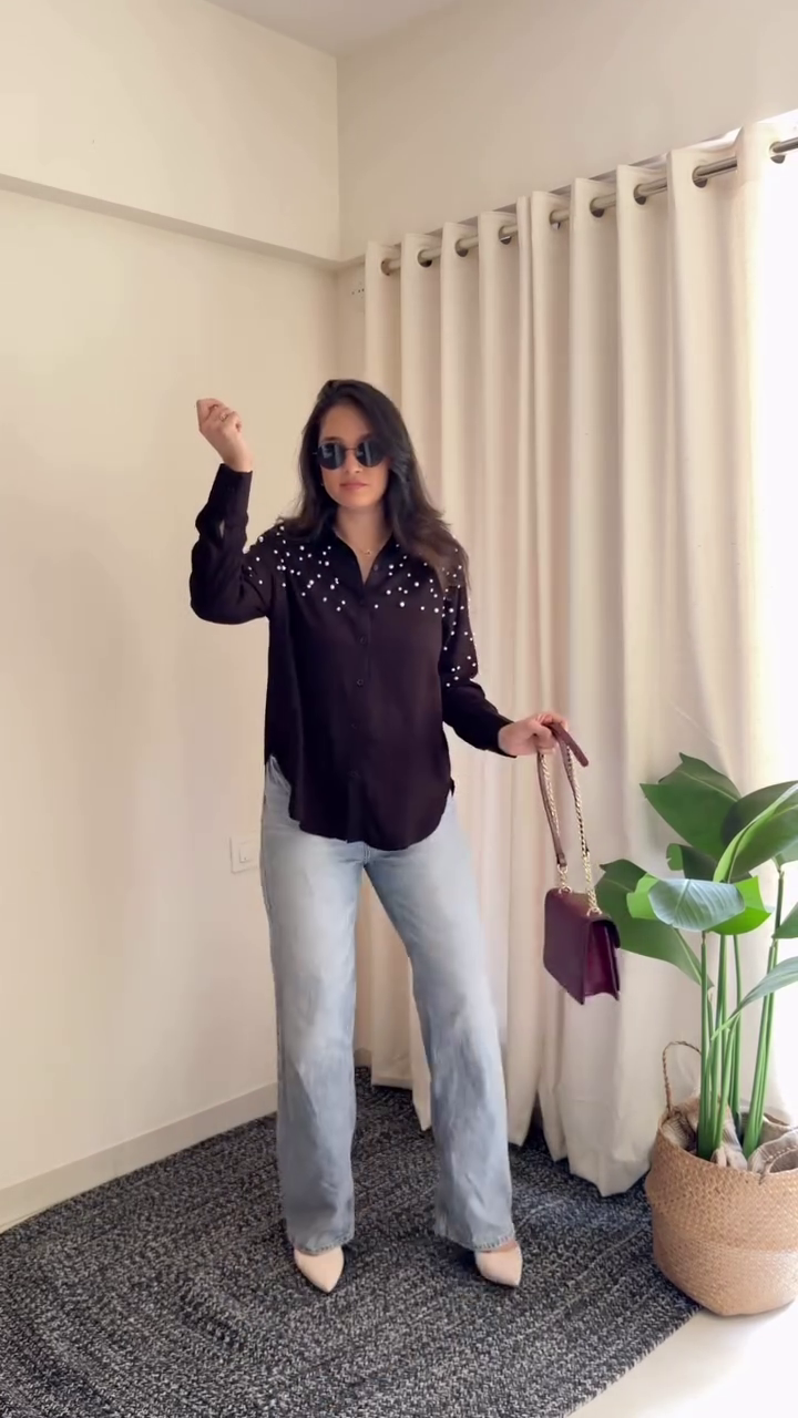 Black Stud Shirt + Wide Jeans